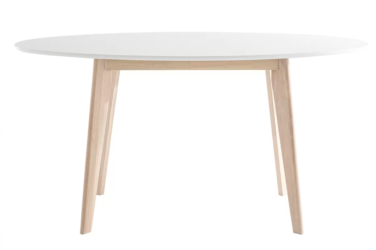 Miliboo Mesa De Comedor Fija-Mesa oval 150cm blanca y madera clara LEENA