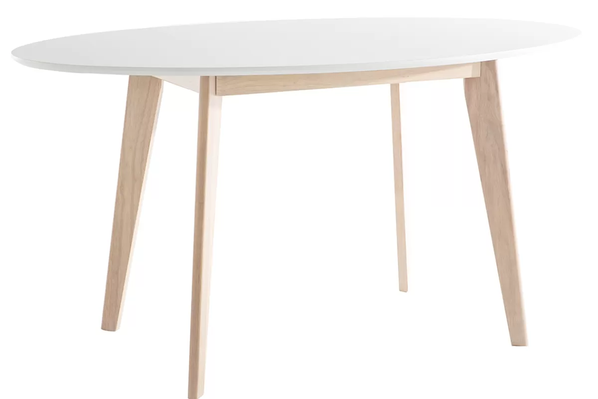 Miliboo Mesa De Comedor Fija-Mesa oval 150cm blanca y madera clara LEENA