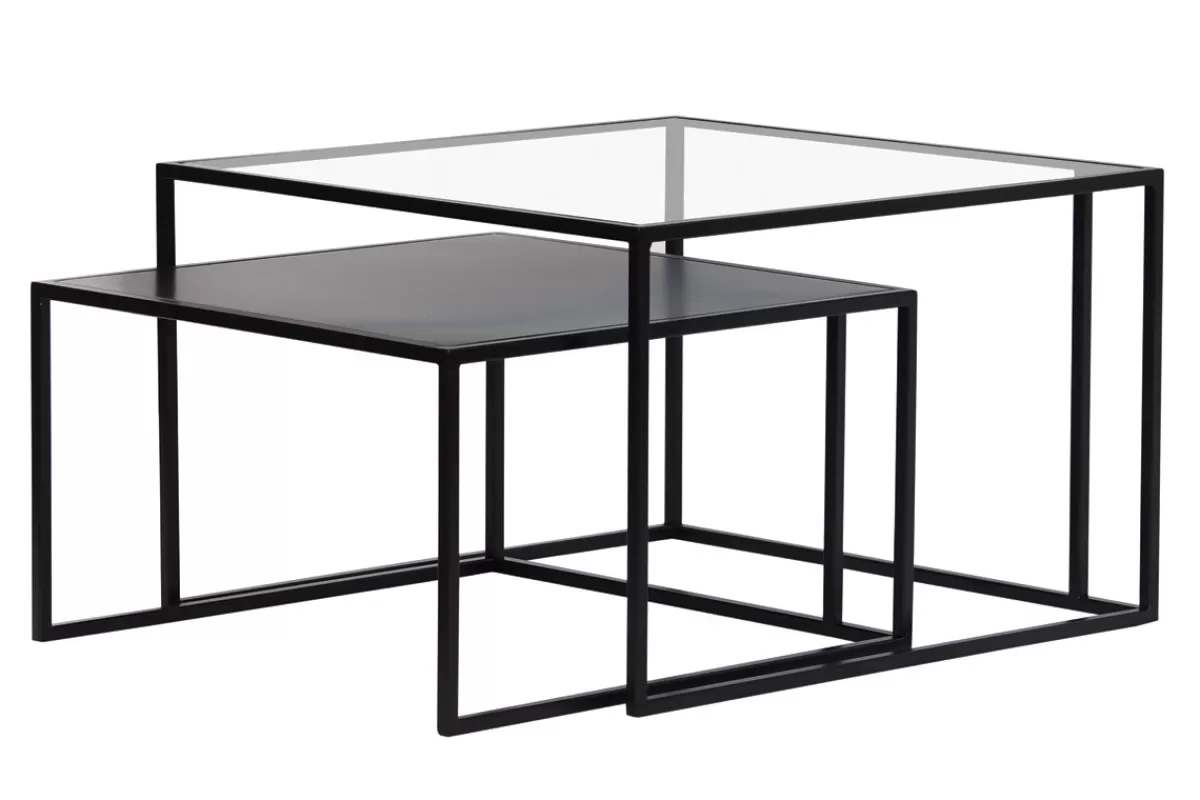 Miliboo Mesas De Salón-Mesas nido de centro de cristal templado y metal TAHL