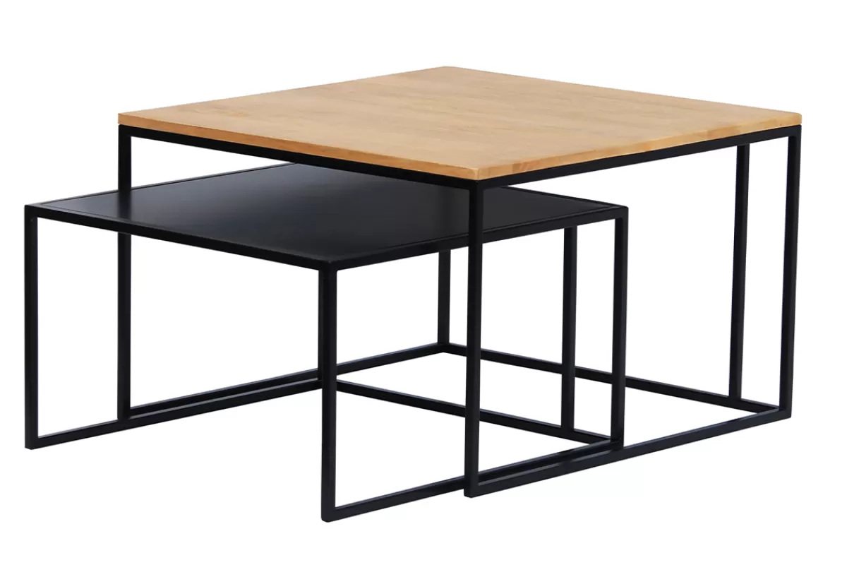 Miliboo Mesas De Salón-Mesas nido de centro de madera de mango maciza y metal TAHL