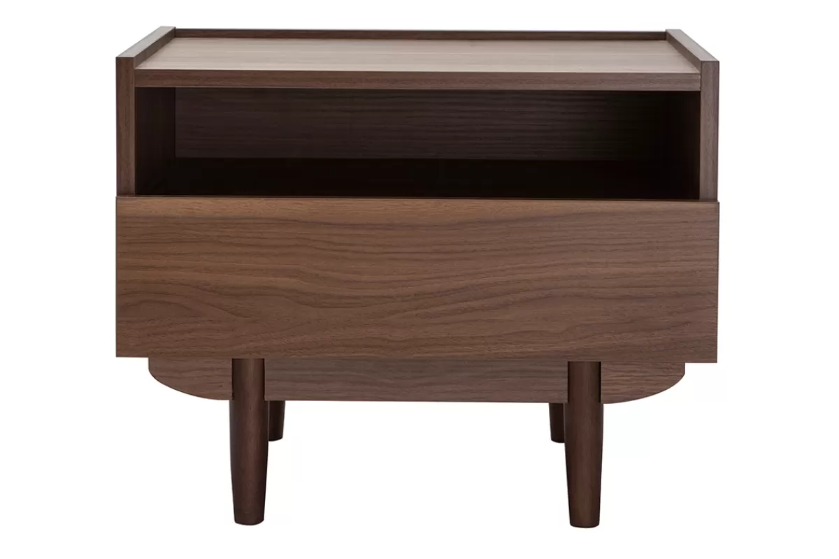 Miliboo Mesillas De Noche-Mesilla de noche con cajón de madera oscura SANAA