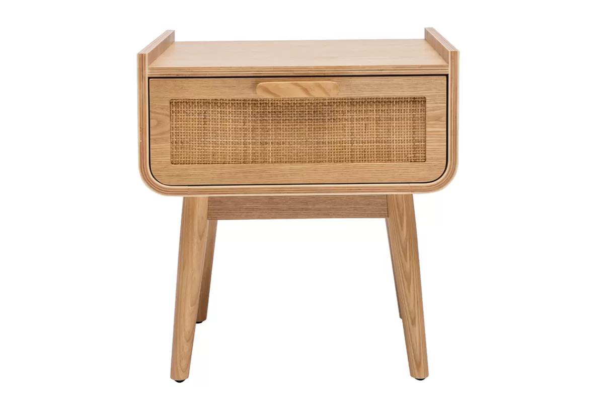 Miliboo Mesillas De Noche-Mesilla de noche de madera maciza clara y ratán con cajón 50 cm ATHÈNE