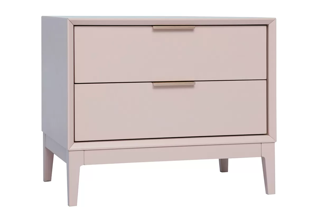 Miliboo Mesillas De Noche-Mesilla de noche de metal rosa palo y dorado con estantes 60 cm GIANA
