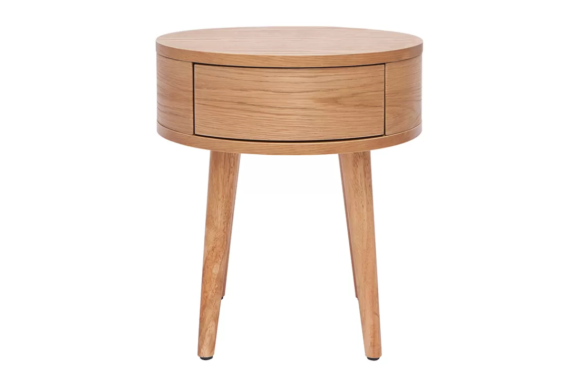 Miliboo Mesillas De Noche-Mesilla de noche redonda de madera clara con cajón 45 cm JUDITH