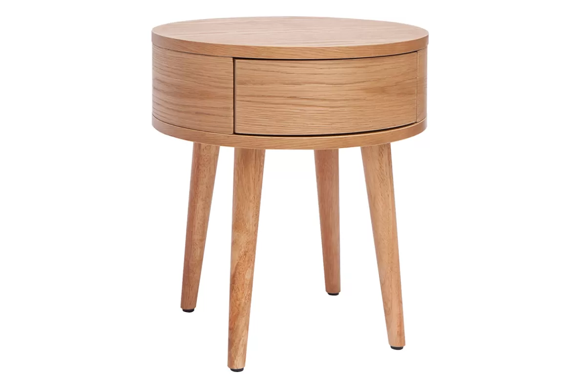 Miliboo Mesillas De Noche-Mesilla de noche redonda de madera clara con cajón 45 cm JUDITH