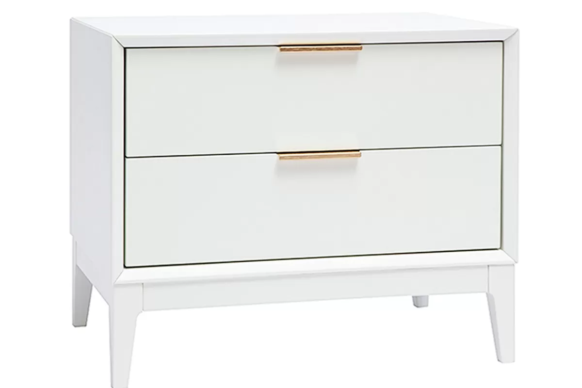 Miliboo Mesillas De Noche-Mesita de noche blanca mate y metal dorado con almacenamiento L60 cm GIANA