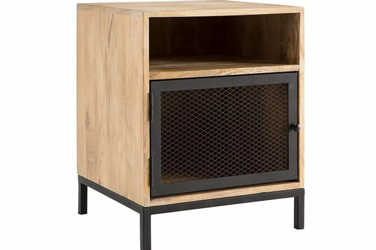 Miliboo Mesillas De Noche-Mesita de noche en madera de mango y metal perforado RACK