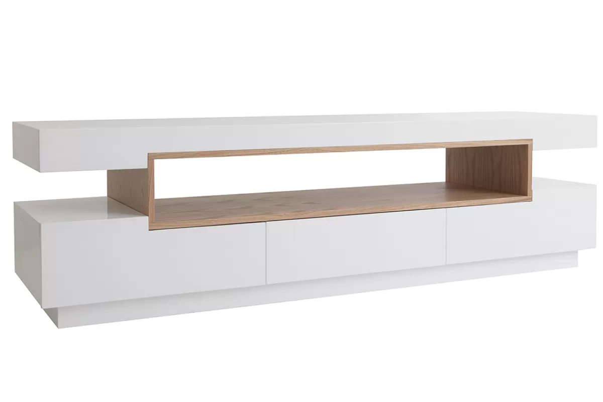 Miliboo Mueble Tv De Diseño-Mueble TV blanco y madera LIVO