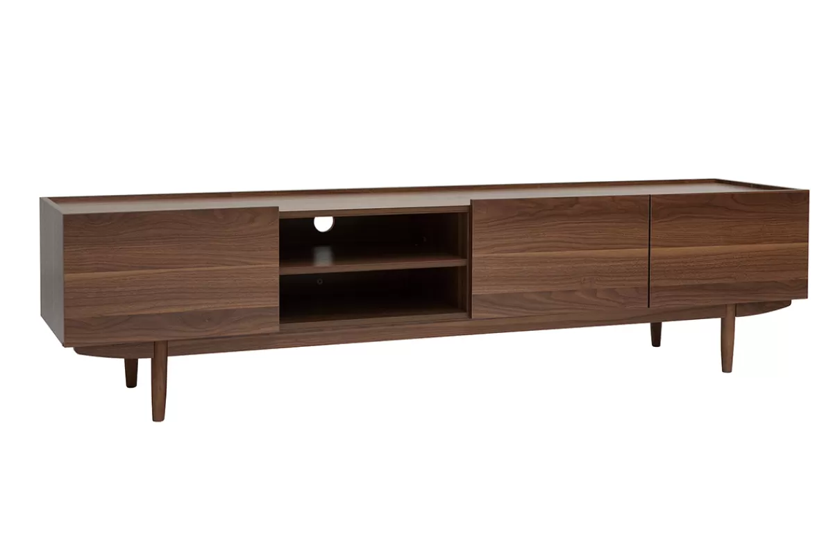 Miliboo Mueble Tv De Diseño-Mueble TV con puertas de madera oscura 180 cm SANAA
