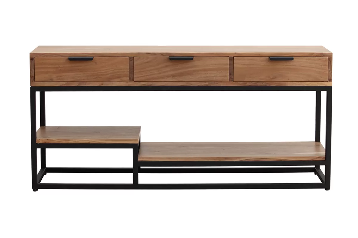 Miliboo Mueble Tv De Diseño-Mueble TV de acacia maciza y metal 115 cm WARREN