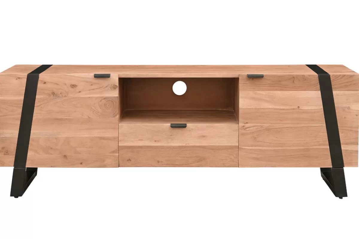 Miliboo Mueble Tv De Diseño-Mueble TV de acacia maciza y metal negro 150 cm ALVARO