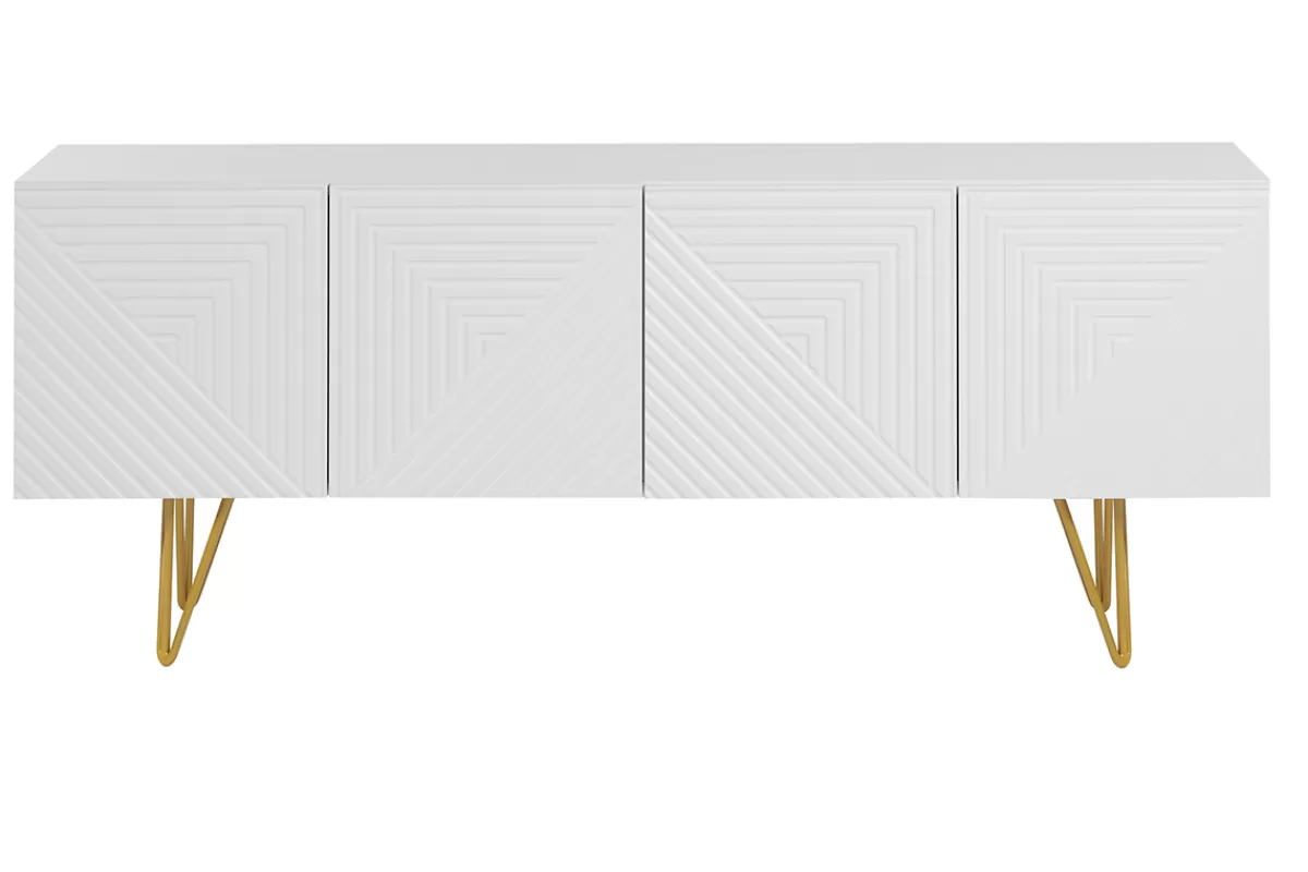 Miliboo Mueble Tv De Diseño-Mueble TV de diseño 140 cm con grabados grabado de metal blanco y dorado OZEN