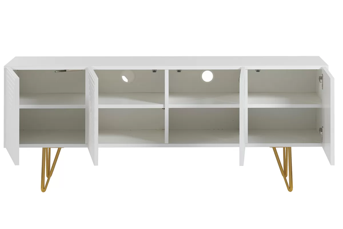 Miliboo Mueble Tv De Diseño-Mueble TV de diseño 140 cm con grabados grabado de metal blanco y dorado OZEN