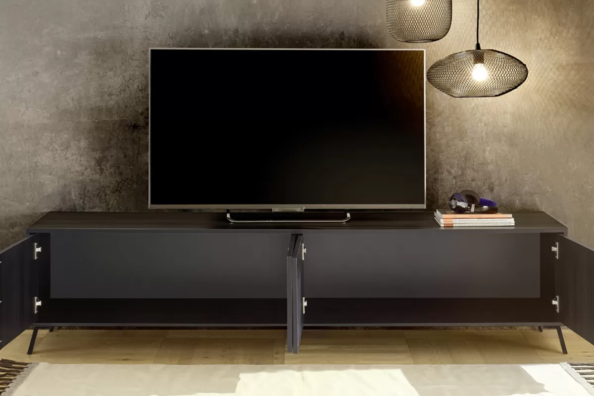 Miliboo Mueble Tv De Diseño-Mueble TV de diseño con acabado negro mate 205 cm NEMA