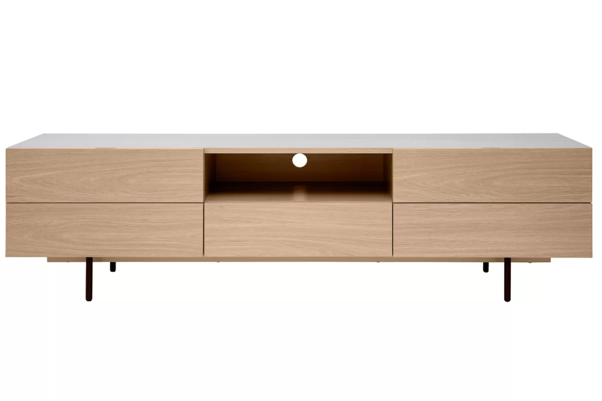 Miliboo Mueble Tv De Diseño-Mueble TV de diseño con armarios de madera de roble claro y metal negro 180 cm ALASKA