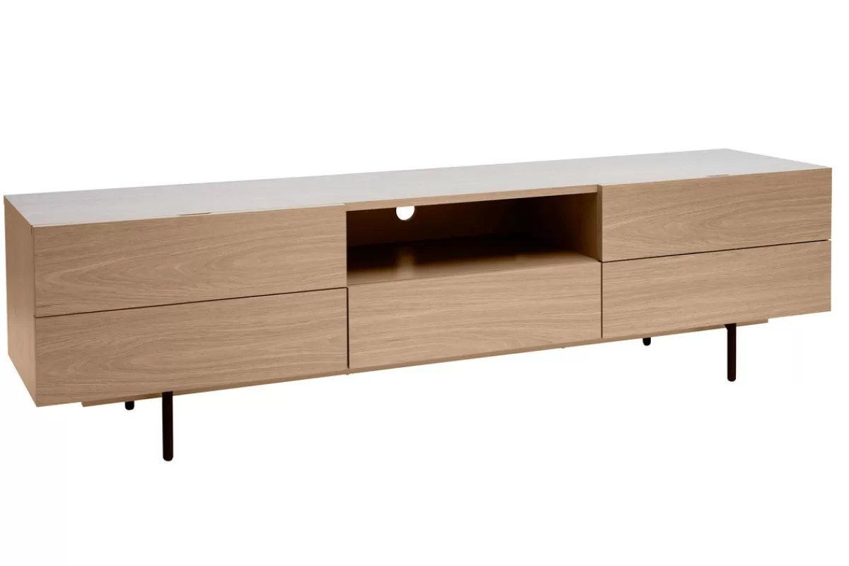 Miliboo Mueble Tv De Diseño-Mueble TV de diseño con armarios de madera de roble claro y metal negro 180 cm ALASKA