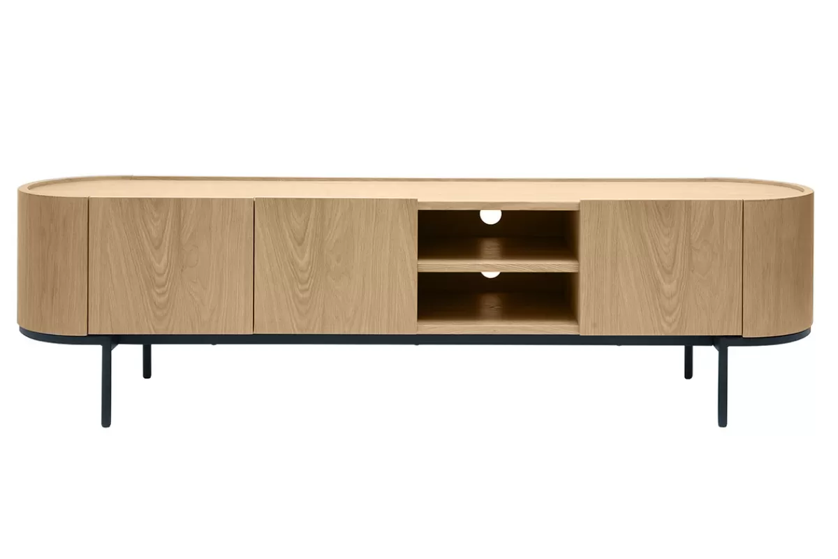 Miliboo Mueble Tv De Diseño-Mueble TV de diseño en madera clara y metal negro con almacenaje 180 cm SKYE