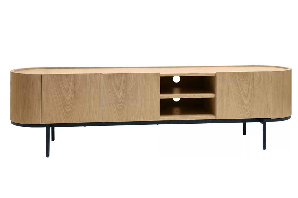 Miliboo Mueble Tv De Diseño-Mueble TV de diseño en madera clara y metal negro con almacenaje 180 cm SKYE