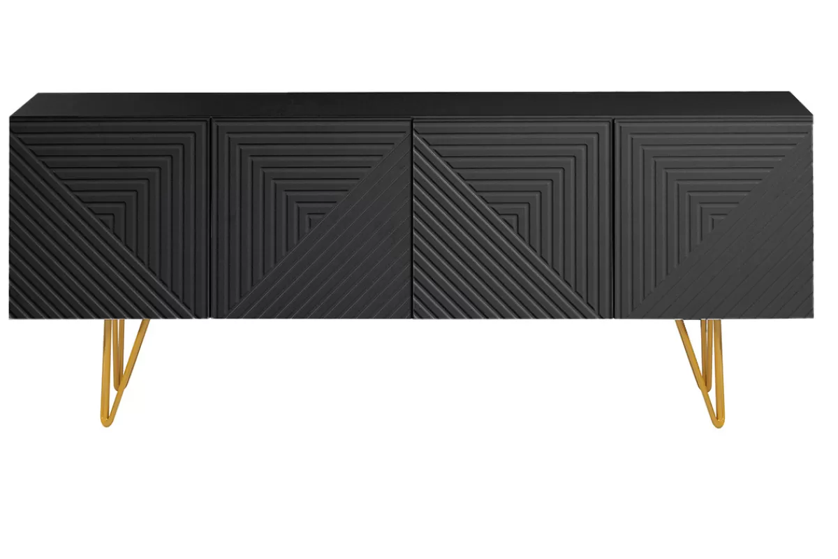 Miliboo Mueble Tv De Diseño-Mueble TV de diseño en negro y metal dorado 140 cm OZEN