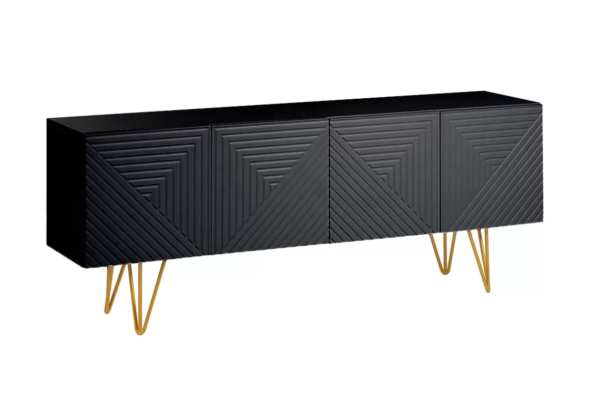 Miliboo Mueble Tv De Diseño-Mueble TV de diseño en negro y metal dorado 140 cm OZEN