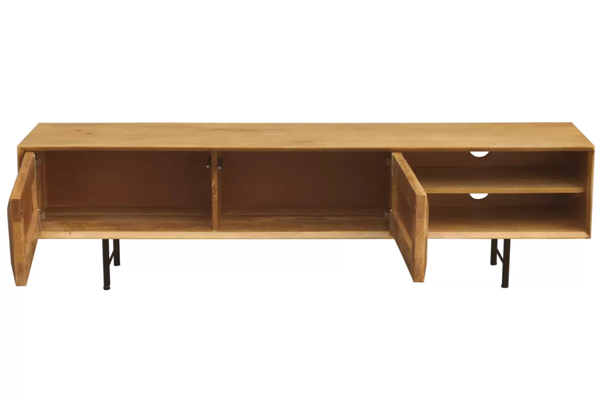 Miliboo Mueble Tv De Diseño-Mueble TV de madera clara de mango macizo con grabado 160 cm AGRA