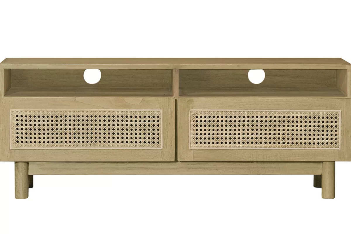 Miliboo Mueble Tv De Diseño-Mueble TV de madera clara y caña de ratán 120 cm GALINA