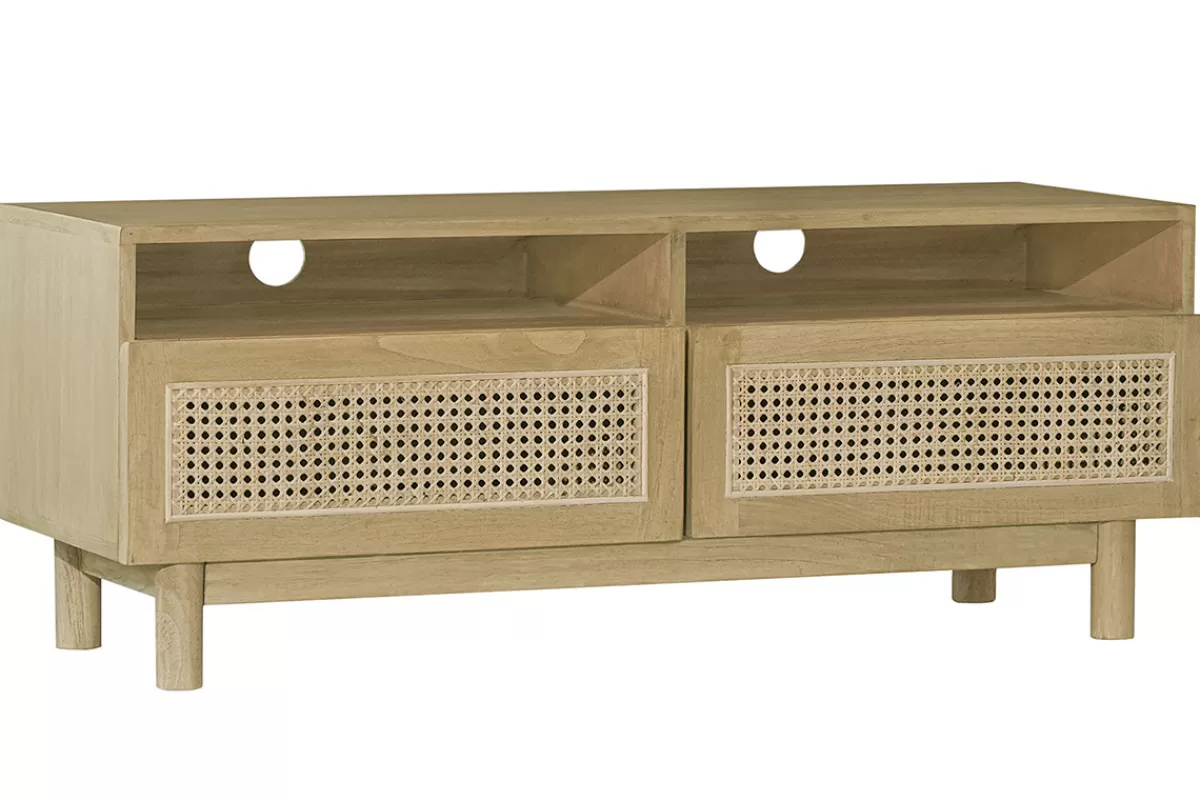 Miliboo Mueble Tv De Diseño-Mueble TV de madera clara y caña de ratán 120 cm GALINA