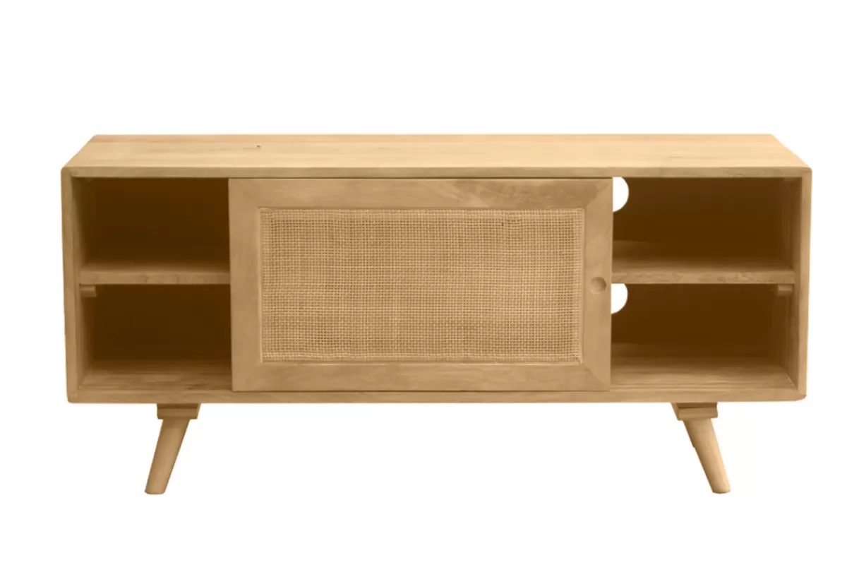 Miliboo Mueble Tv De Diseño-Mueble TV de madera maciza de mango y caña de ratán 110 cm ACANGE
