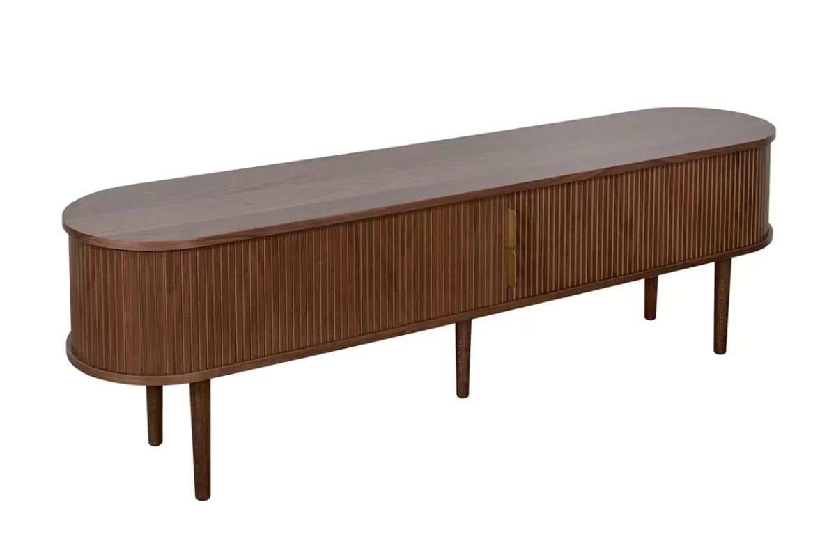 Miliboo Mueble Tv De Diseño-Mueble TV de nogal oscuro con almacenaje y 2 puertas correderas 180 cm EPIC