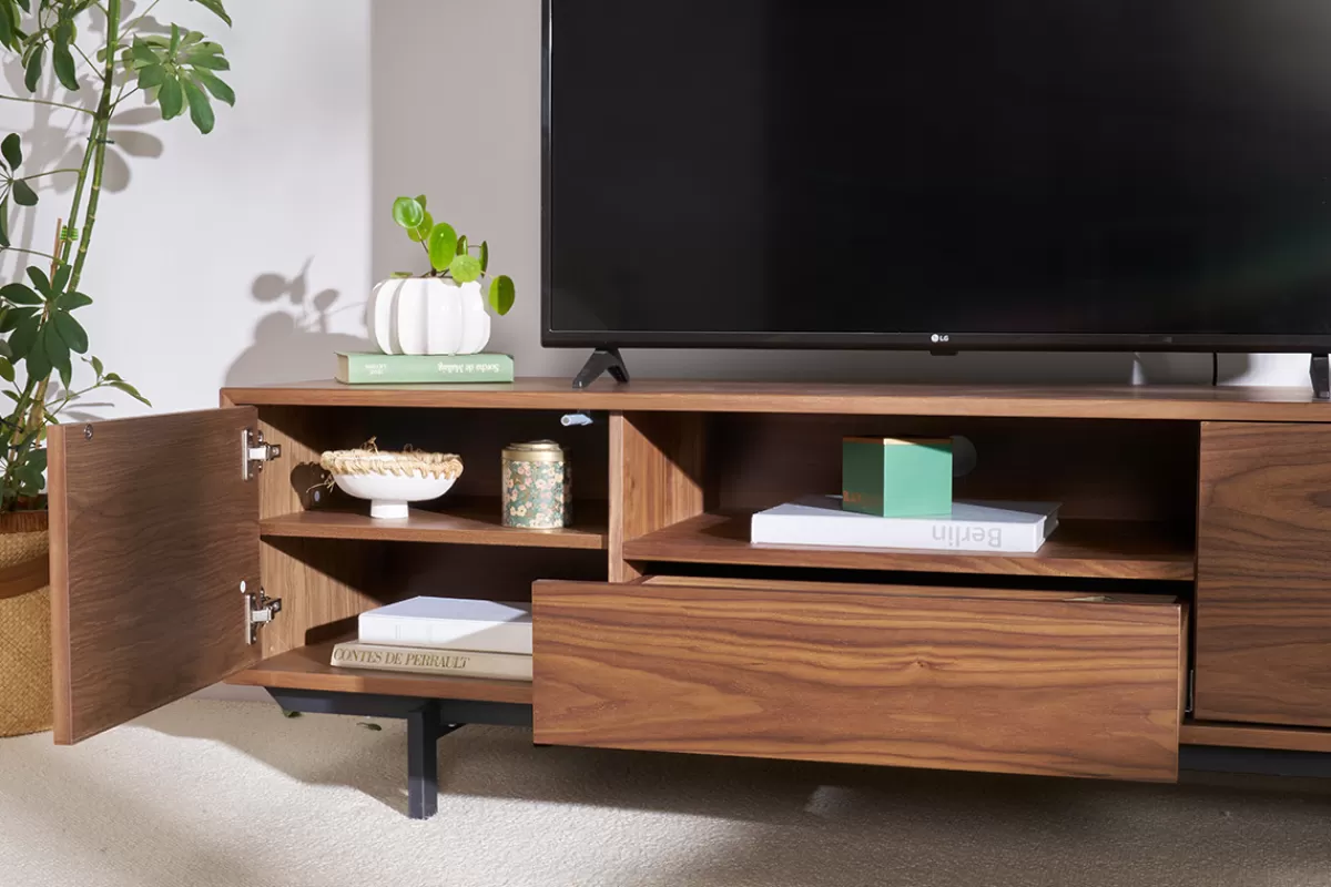 Miliboo Mueble Tv De Diseño-Mueble TV diseño vintage 160cm nogal MANNY
