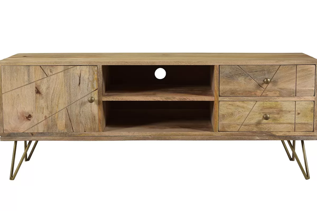 Miliboo Mueble Tv De Diseño-Mueble TV en mango y metal LINIUM