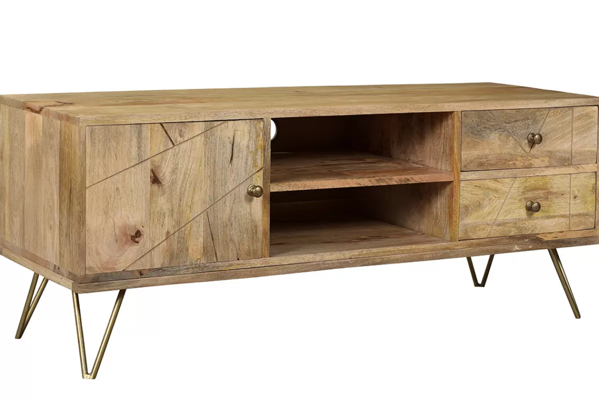 Miliboo Mueble Tv De Diseño-Mueble TV en mango y metal LINIUM