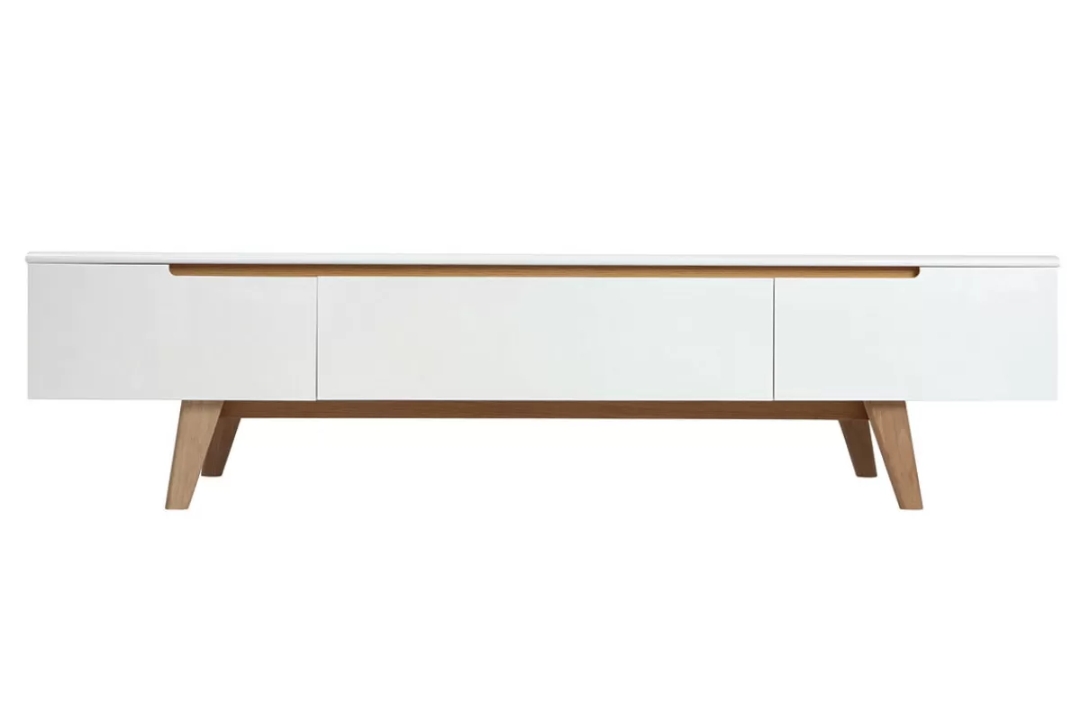 Miliboo Mueble Tv De Diseño-Mueble TV escandinavo blanco brillante y fresno 180cm MELKA