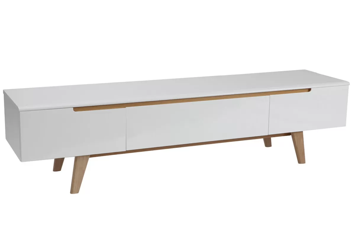 Miliboo Mueble Tv De Diseño-Mueble TV escandinavo blanco brillante y fresno 180cm MELKA