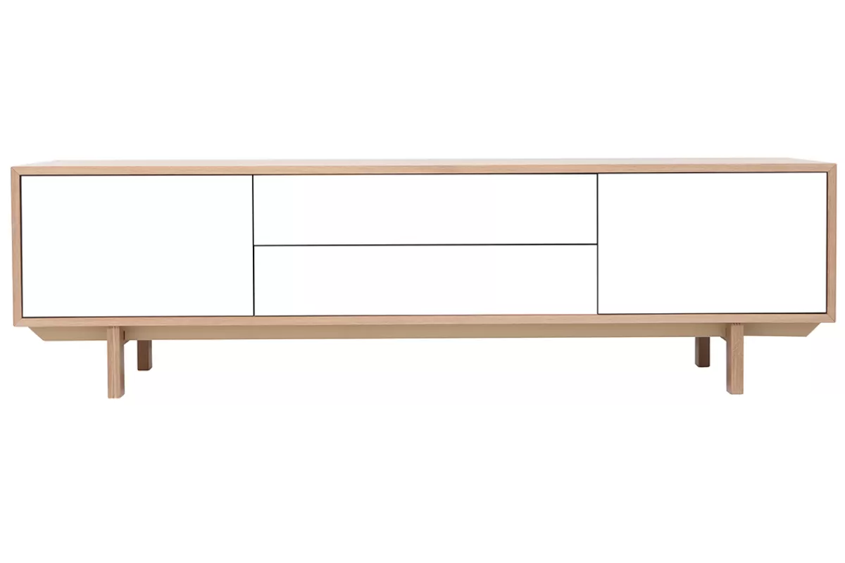 Miliboo Mueble Tv De Diseño-Mueble TV nórdico madera y blanco 180cm SID