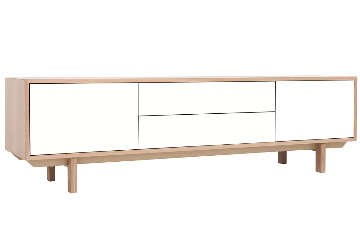 Miliboo Mueble Tv De Diseño-Mueble TV nórdico madera y blanco 180cm SID