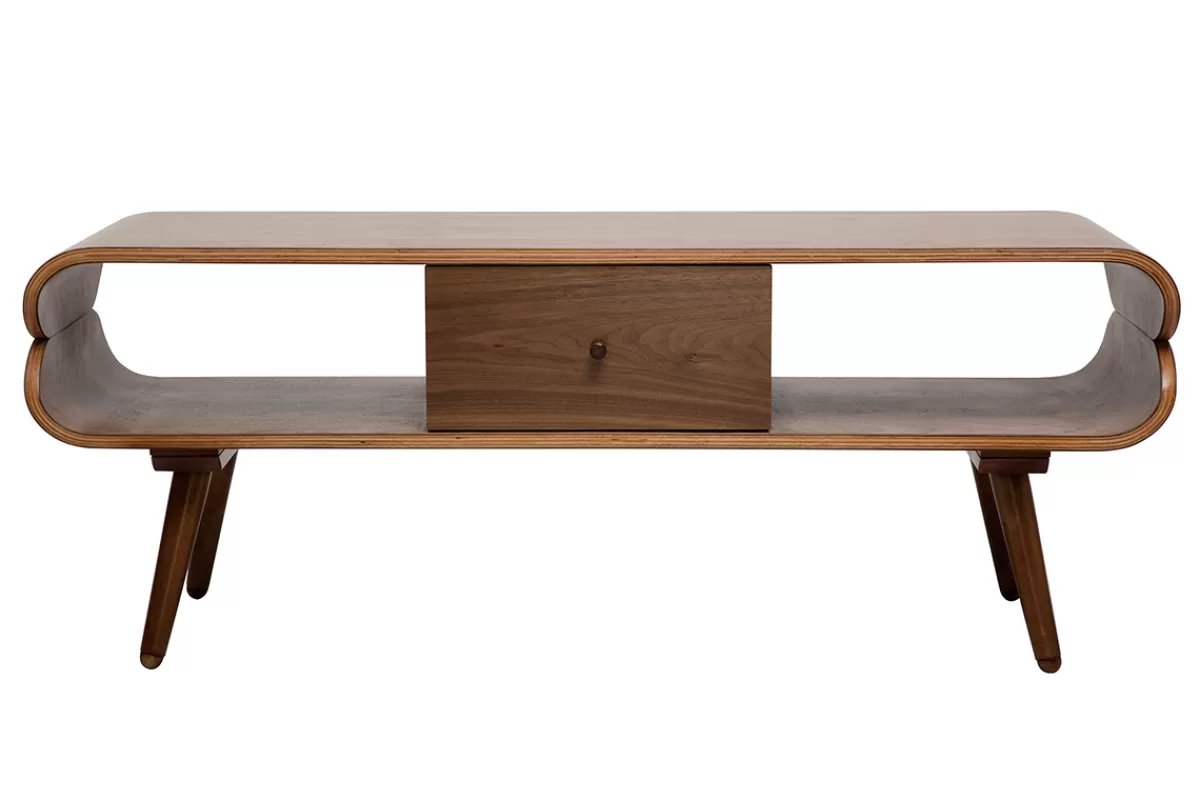 Miliboo Mueble Tv De Diseño-Mueble TV vintage con compartimentos de almacenaje de madera oscura 132 cm TAKLA