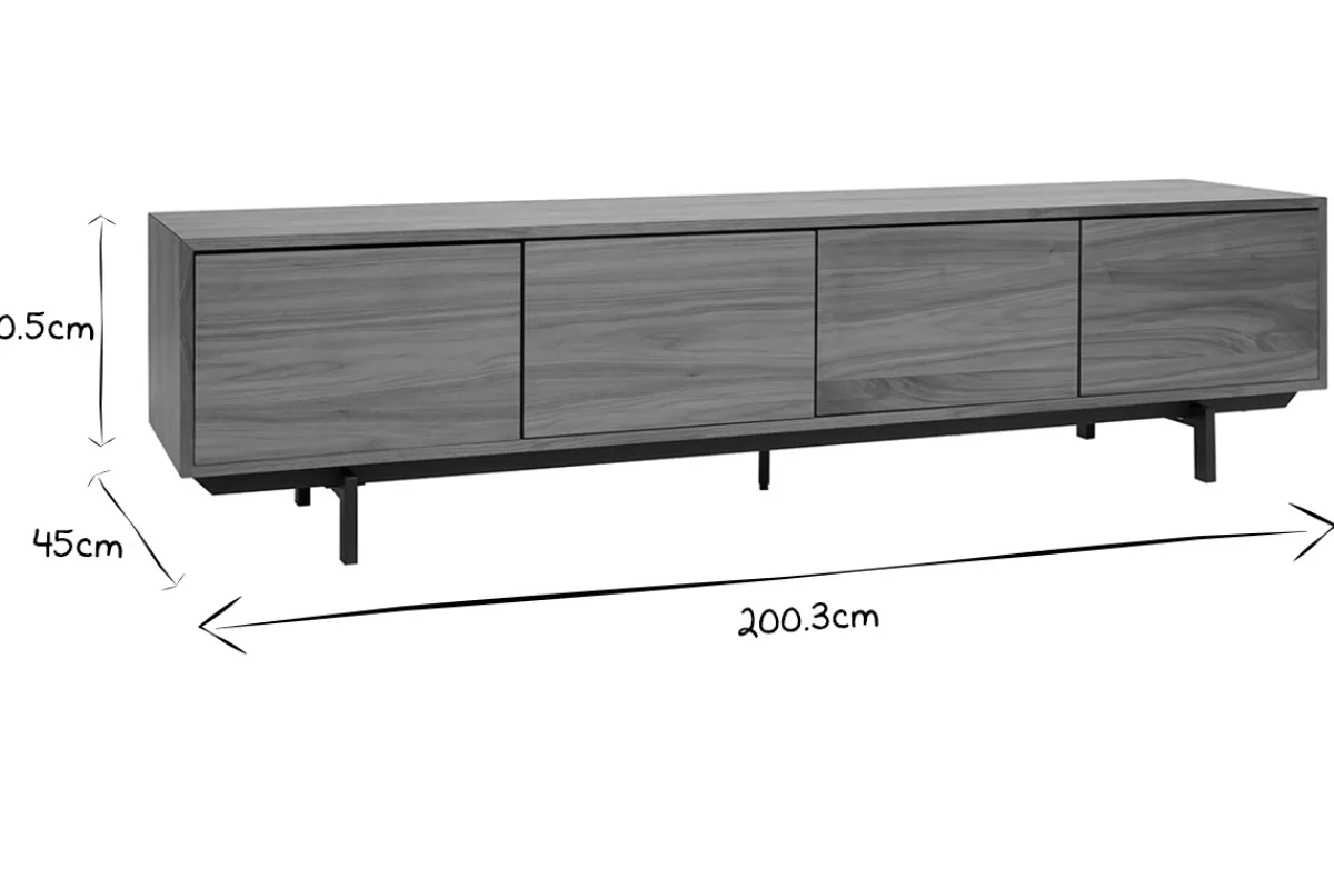 Miliboo Mueble Tv De Diseño-Mueble TV vintage de nogal y metal 200 cm MANNY