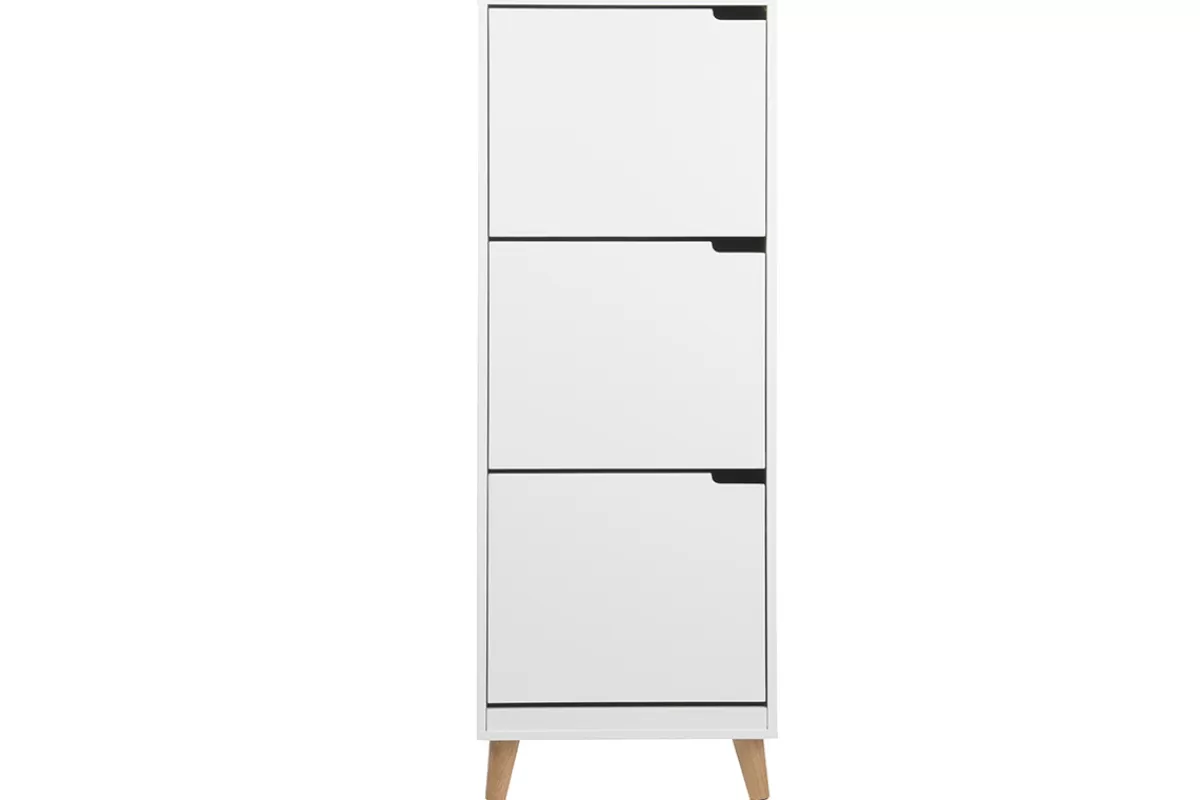 Miliboo Mueble Recibidor | Zapatero-Mueble zapatero nórdico 3 cajones madera y blanco MITRAA
