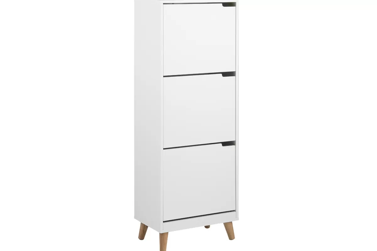 Miliboo Mueble Recibidor | Zapatero-Mueble zapatero nórdico 3 cajones madera y blanco MITRAA