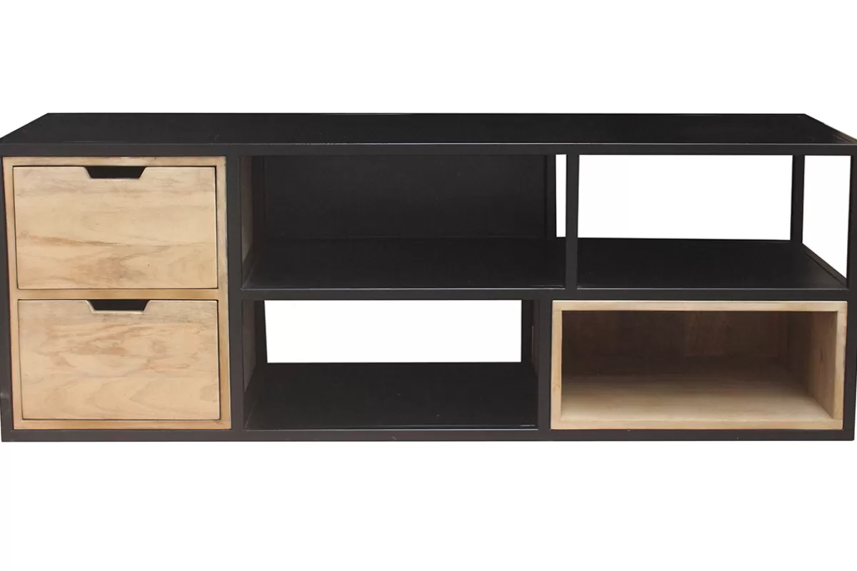 Miliboo Mueble Tv De Diseño-Muuble TV en mango y metal negro JAIPUR
