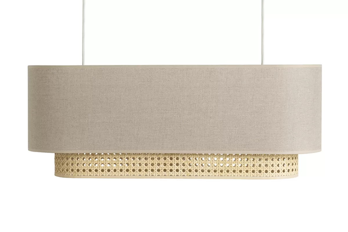 Miliboo Lámpara De Techo | Lámpara De Techo-Pantalla para lámpara de techo doble de lino natural y ratán natural 62 cm TIWY