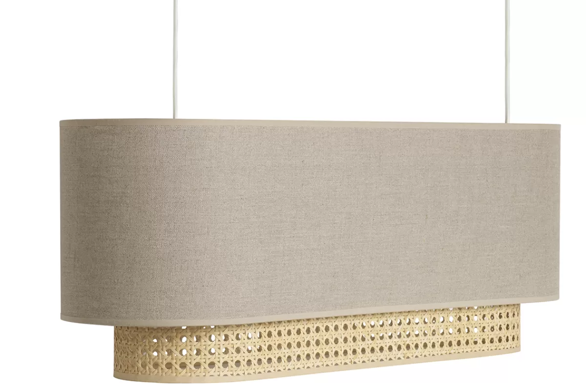 Miliboo Lámpara De Techo | Lámpara De Techo-Pantalla para lámpara de techo doble de lino natural y ratán natural 62 cm TIWY