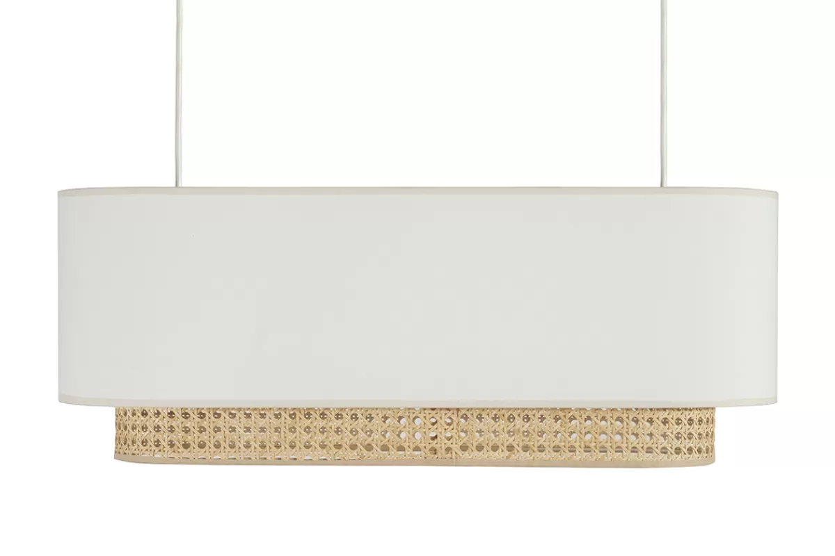 Miliboo Lámpara De Techo | Lámpara De Techo-Pantalla para lámpara de techo doble de tela blanca y ratán natural 62 cm TIWY