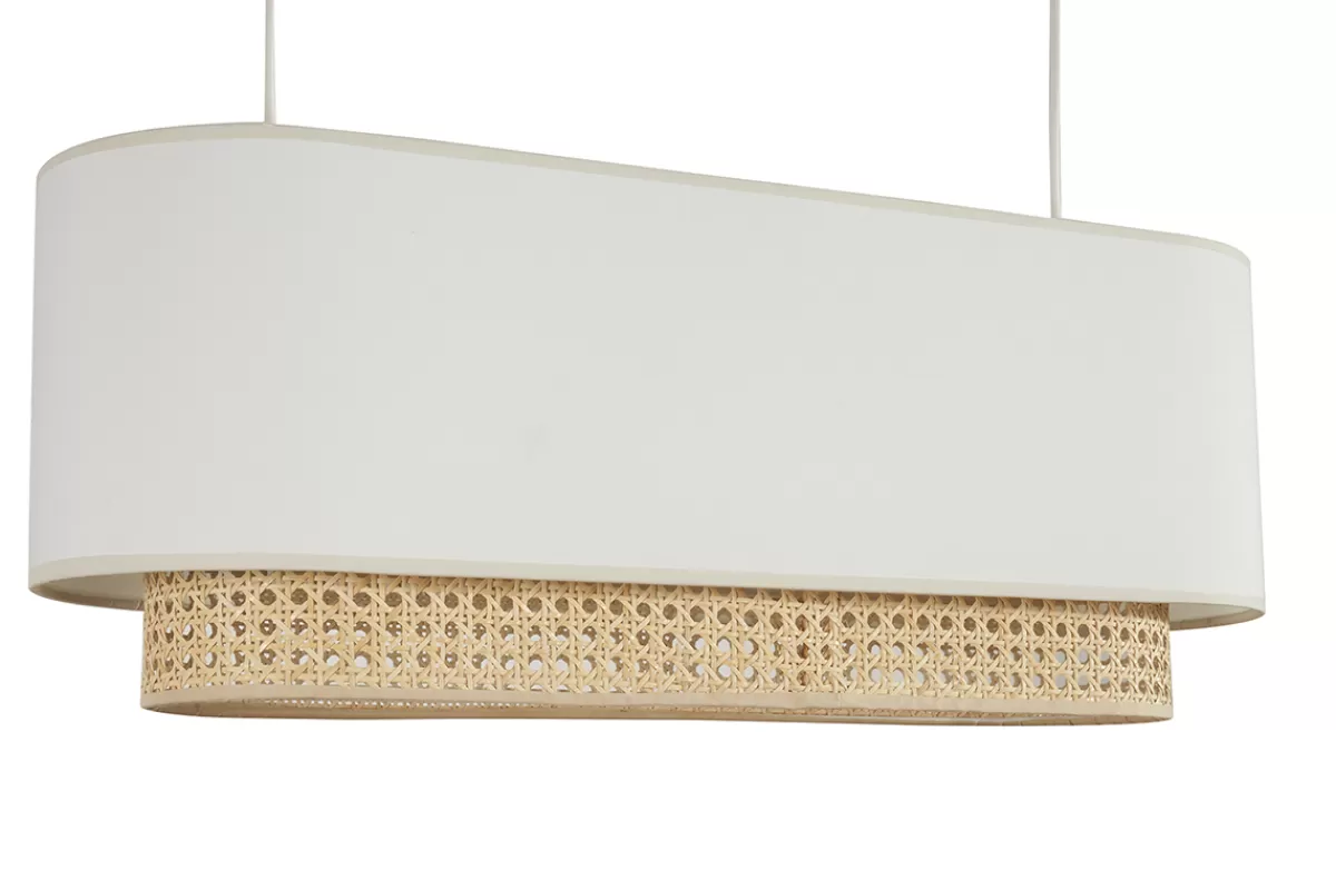Miliboo Lámpara De Techo | Lámpara De Techo-Pantalla para lámpara de techo doble de tela blanca y ratán natural 62 cm TIWY