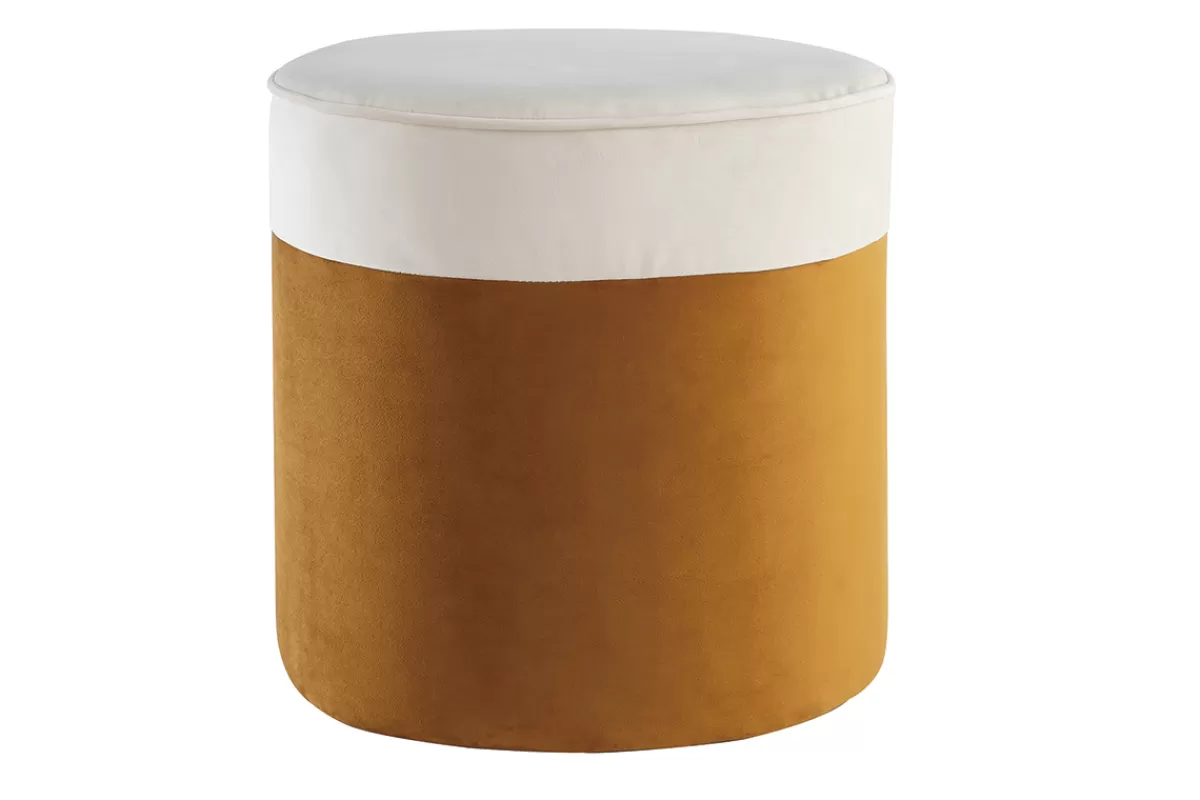 Miliboo Puffs / Reposapiés | Puffs / Reposapiés-Puf de diseño bicolor de terciopelo blanco crema y amarillo comino 40 cm diám. DAISY