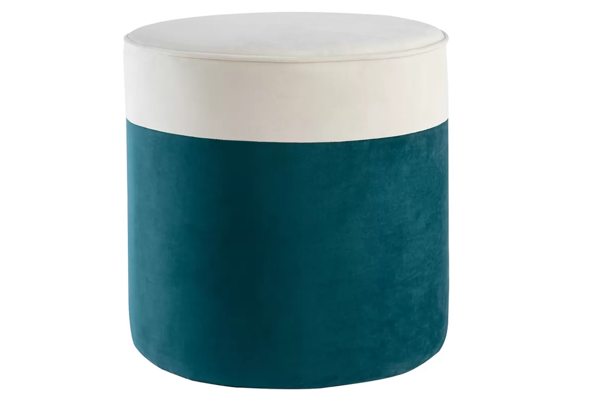 Miliboo Puffs / Reposapiés | Puffs / Reposapiés-Puf de diseño bicolor de terciopelo blanco crema y azul pavo 40 cm diám. DAISY