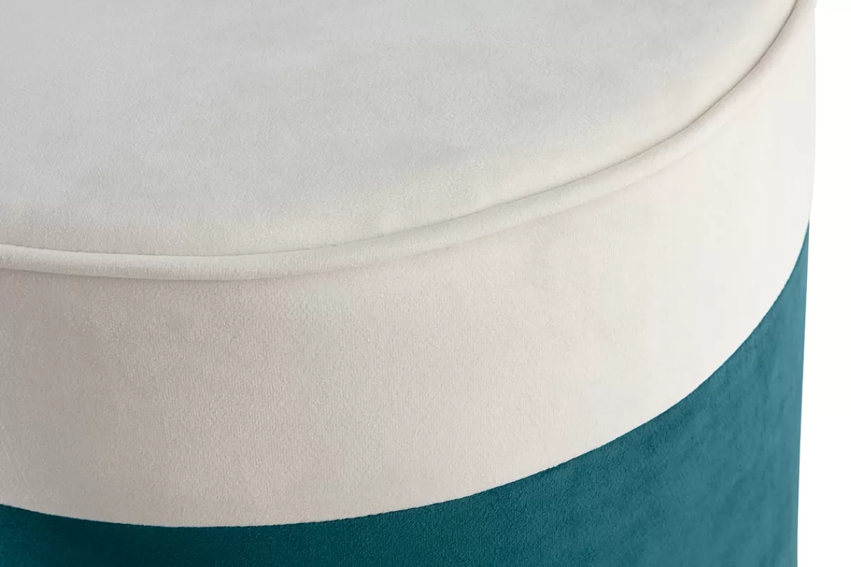 Miliboo Puffs / Reposapiés | Puffs / Reposapiés-Puf de diseño bicolor de terciopelo blanco crema y azul pavo 40 cm diám. DAISY