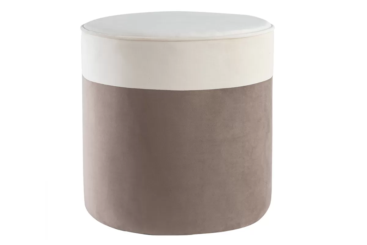 Miliboo Puffs / Reposapiés | Puffs / Reposapiés-Puf de diseño bicolor de terciopelo blanco crema y topo 40 cm diám. DAISY