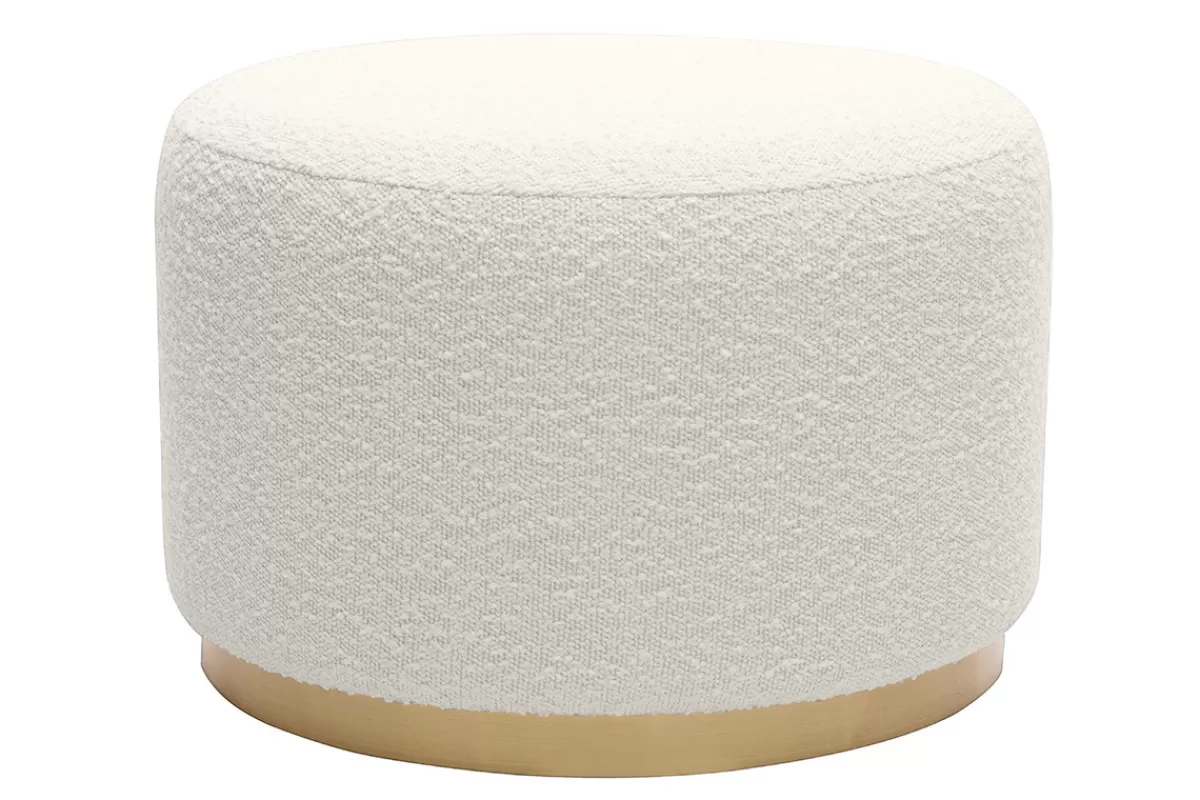 Miliboo Puffs / Reposapiés | Puffs / Reposapiés-Puf redondo de tela con efecto de lana rizada blanco roto y metal dorado D54 cm AMAYA